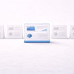 A central dashboard card with charts and metrics is highlighted while similar cards fade into the background in a clean, minimal space.