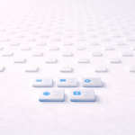 Illustration of a grid of identical content tiles with a small highlighted group in the foreground, representing selected answer blocks standing out from a larger set of similar pages.