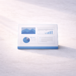 A single analytics dashboard card sits centered on a softly lit surface, surrounded by subtle concentric rings that suggest focus or selection.