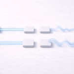 Abstract illustration showing a series of square modules connected by straight and wavy blue lines, representing clean versus distorted connections between components.