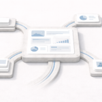 Illustration of a central content hub connected to several supporting content nodes, representing a pillar page linked to related pages in a topic cluster.